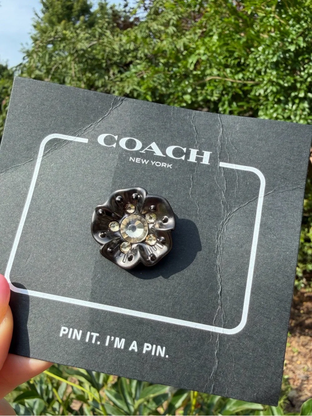 NWT Coach Tea Rose Black Crystal Flower Pin Brooch 31193G